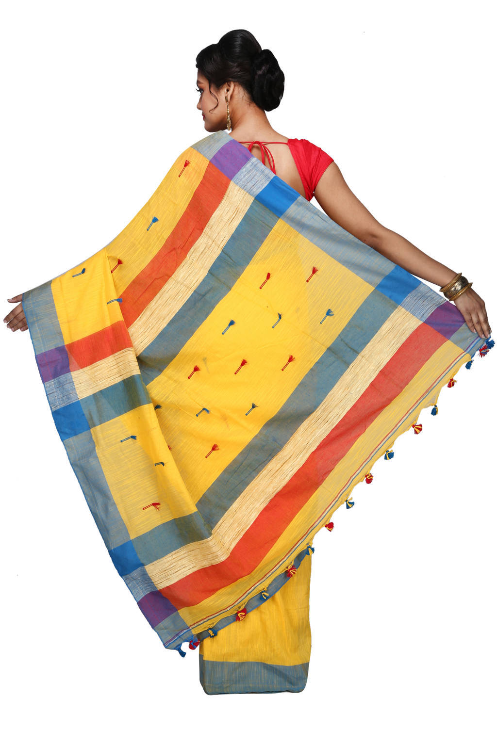 Yellow Pure Cotton Clacial Desigined Hand Loom Saree (2822)